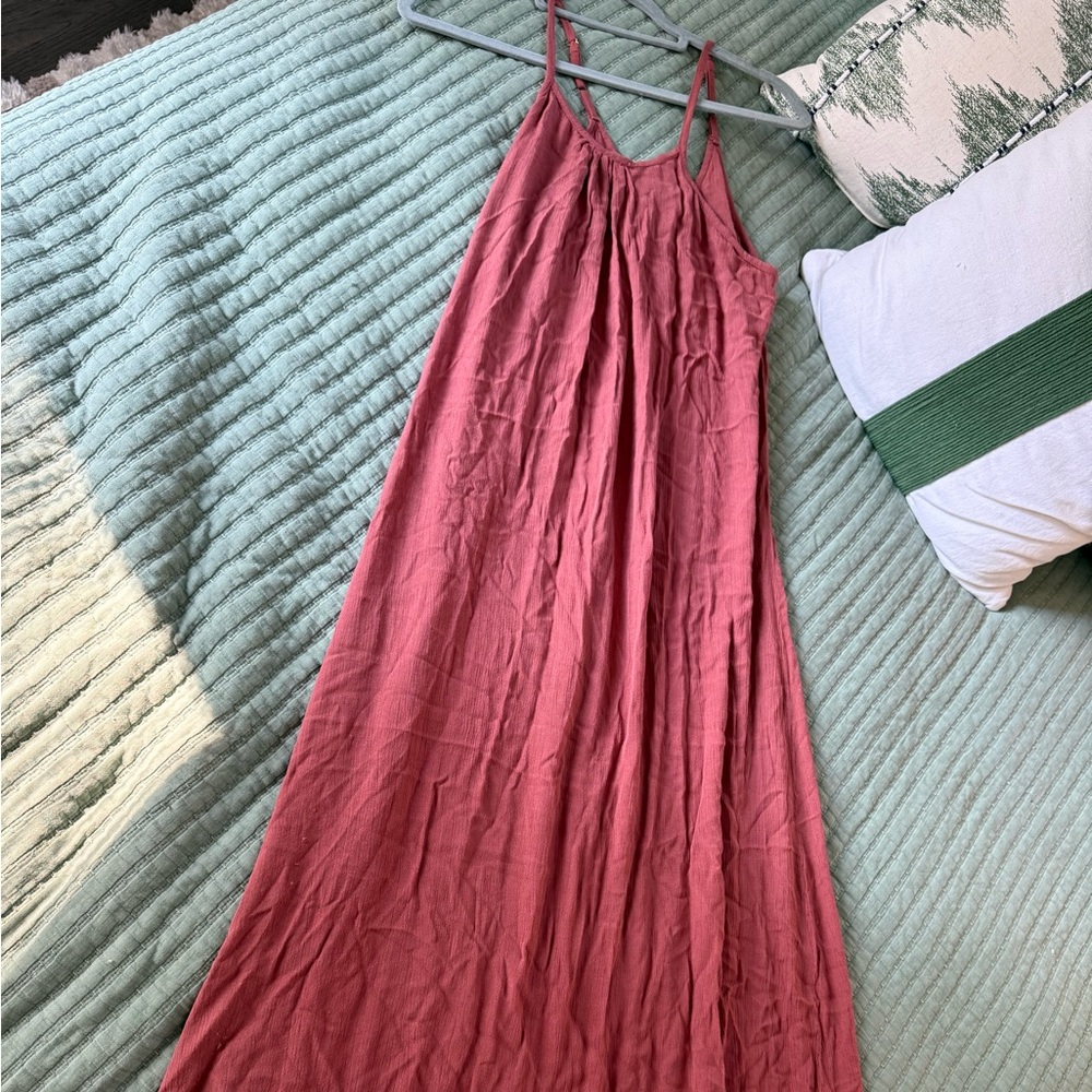 Pleated Pink A-line Maxi Dress for Casual Wear